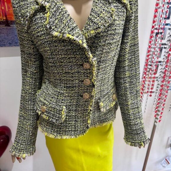 St John suit jacket 10 Medium yellow chartreuse lemon novelty - Picture 1 of 4